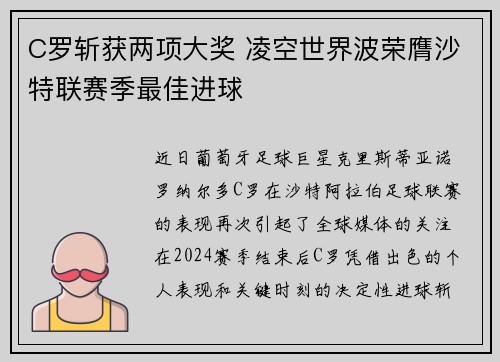 C罗斩获两项大奖 凌空世界波荣膺沙特联赛季最佳进球