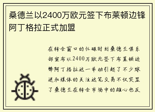 桑德兰以2400万欧元签下布莱顿边锋阿丁格拉正式加盟